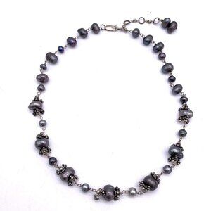 925 Sterling Silver Gray Pearl Beaded Chain Necklace 16-18 Inch